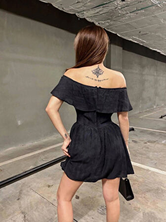 KAYIK YAKA MİNİ YAZLIK ELBİSE