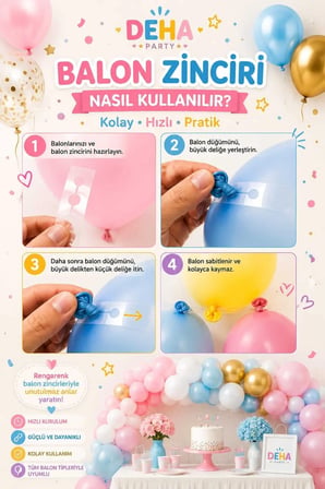Dehaparty Cinsiyet Partisi Balon Zinciri Süsleme Seti Çok Renkli