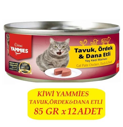 Kiwi KCM-50391 Tavuk-Ördek-Dana Etli Kedi Konserve 12 Adet x 85Gr