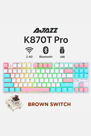 K870T Pro 3 Modlu Hot-Swap RGB, Mekanik Klavye - Beyaz