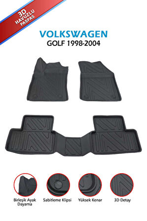 Havuzlu 3d Siyah Paspas Takımı, VOLKSWAGEN-GOLF-1998-2004  3d Havuzlu Paspas, HediyeAraç Kokusu