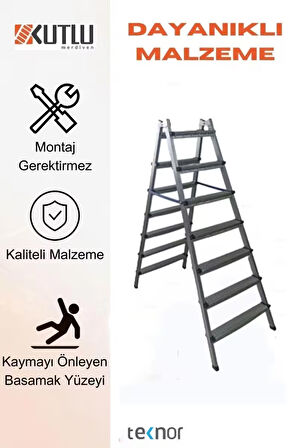 Çift Taraflı Dayanıklı 7+7 Metal Basamaklı Merdiven