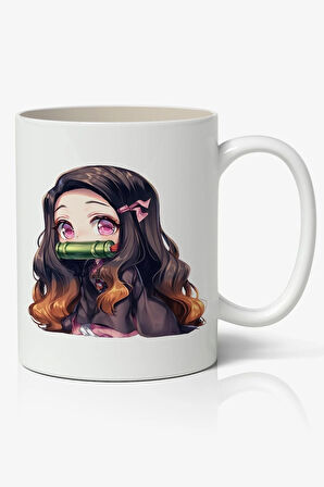 Demon Slayer Nezuko Anime İblis Keser Temalı Beyaz Kupa Bardak Sevgiliye Arkadaşa Hediye