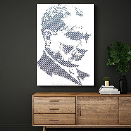 Modern Çizgi Atatürk - Mavi Beyaz Grafik Kanvas Tablo