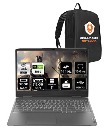 Lenovo LOQ  i5-12450H 32GB 512GB SSD RTX3050/6GB 15.6" FHD 144Hz W11P 82XV00WYTX & PER4 ÇANTA