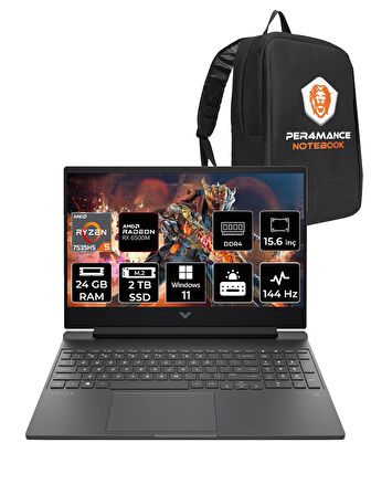 HP Victus 15 R5 7535HS 24GB 2TB SSD RX6550M/4GB 144Hz 15.6'' FHD W11P Gaming Laptop & PER4 ÇANTA
