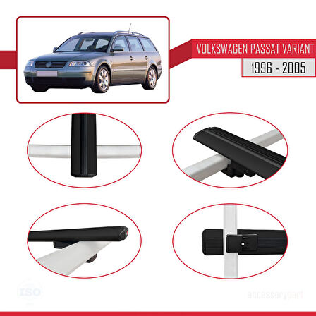 VW Passat B5 Variant 1996-2005 Arası ile Uyumlu BASIC Model Ara Atkı Tavan Barı Siyah 2 Adet