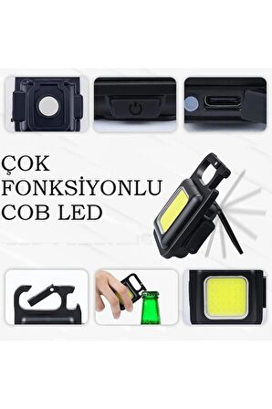 Led Anahtarlıklı Metal Kasa El Feneri Şişe Açacağı Usb’li Şarj Edilebilir Cep Boy Cob Led 800mah