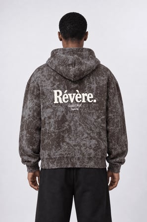 Erkek Revere Nakışlı Yıkamalı Oversize Hoodie Kahve