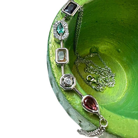 Uretti - Melik 9215 4750 Beş Element Renkli Taşlı Çelik Şahmeran Bileklik