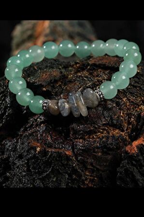 Sertifikalı Doğal Taş Kadın Erkek Bileklik Aventurin Labradorit 925 Ayar Gümüş Aparatlı
