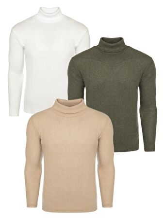 3'li Paket Erkek Boğazlı Balıkçı Triko Kazak