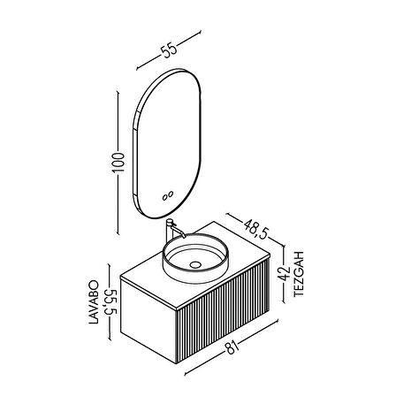Almonde 80 Cm Beyaz Lavabolu Banyo Dolabı Krem