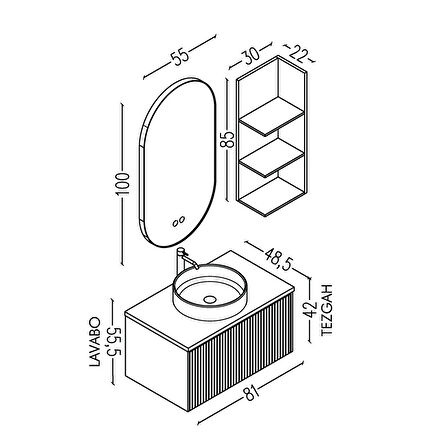 Almonde 80 Cm Beyaz Lavabolu Banyo Dolabı Krem - Raf Modül Dahil