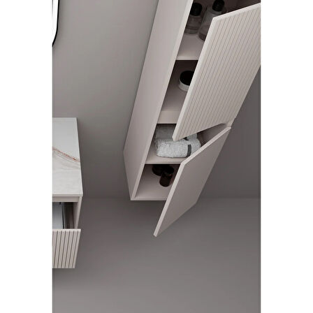 Almonde 80 Cm Beyaz Lavabolu Banyo Dolabı Krem - Raf Modül Ve Boy Dolap Dahil