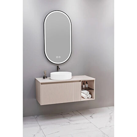 Almonde 100 Cm Beyaz Lavabolu Banyo Dolabı Krem