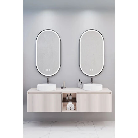 Almonde 160 Cm Beyaz Lavabolu Banyo Dolabı Krem