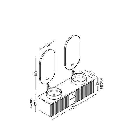 Almonde 160 Cm Siyah Lavabolu Banyo Dolabı Krem