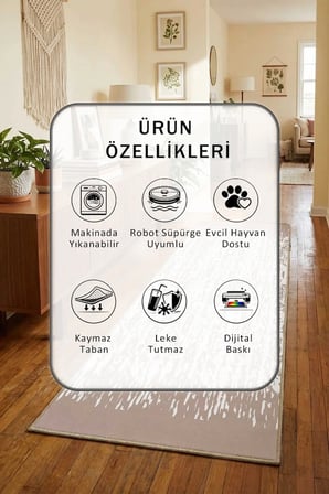 Yıkanabilir Kaymaz Azra-vizon Dijital Baskılı Yolluk Halı Tüy Tutmaz Vizon