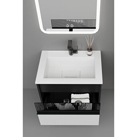 Sable 65 Cm Beyaz Lavabolu Banyo Dolabı - Siyah Beyaz (boy Dolap Dahil)