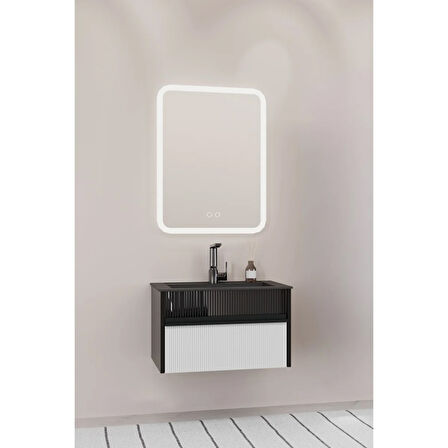 Sable 65 Cm Siyah Lavabolu Banyo Dolabı - Siyah Beyaz