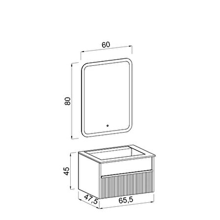 Sable 65 Cm Siyah Lavabolu Banyo Dolabı - Siyah Beyaz