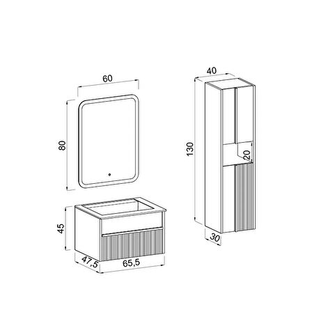 Sable 65 Cm Siyah Lavabolu Banyo Dolabı - Siyah Beyaz (boy Dolap Dahil)