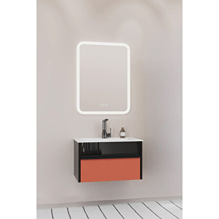 Sable 65 Cm Beyaz Lavabolu Banyo Dolabı - Siyah Kiremit