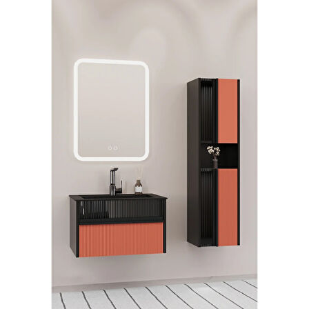 Sable 65 Cm Siyah Lavabolu Banyo Dolabı - Siyah Kiremit (boy Dolap Dahil)