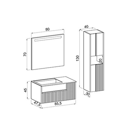 Sable 85 Cm Siyah Lavabolu Banyo Dolabı - Siyah Beyaz (boy Dolap Dahil)