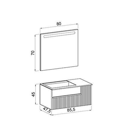 Sable 85 Cm Beyaz Lavabolu Banyo Dolabı - Siyah Kiremit