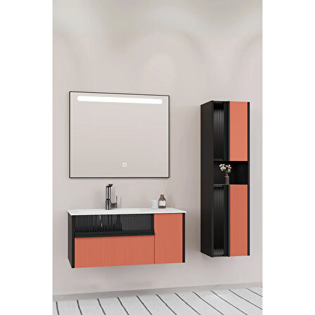 Sable 85 Cm Beyaz Lavabolu Banyo Dolabı - Siyah Kiremit (boy Dolap Dahil)