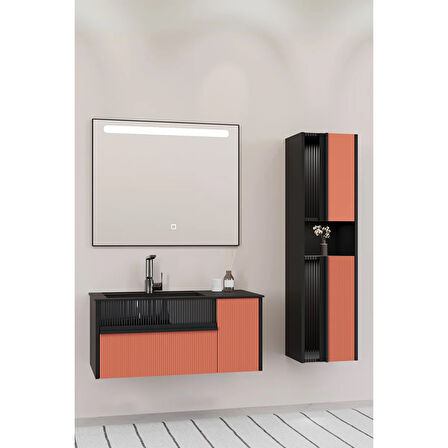 Sable 85 Cm Siyah Lavabolu Banyo Dolabı - Siyah Kiremit (boy Dolap Dahil)