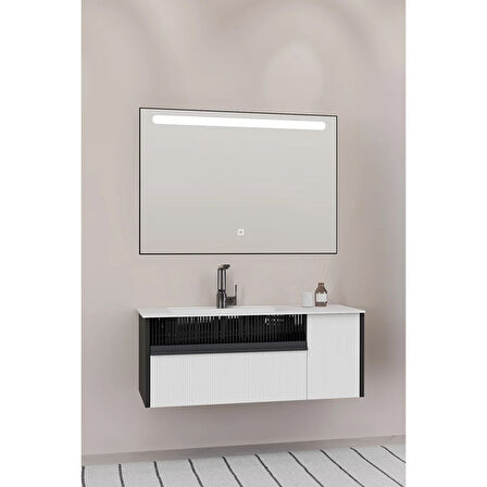 Sable 100 Cm Beyaz Lavabolu Banyo Dolabı - Siyah Beyaz