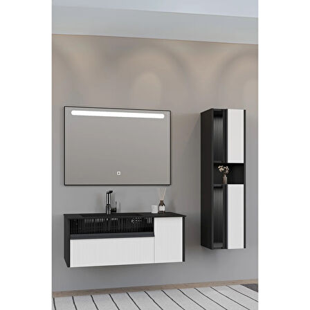 Sable 100 Cm Siyah Lavabolu Banyo Dolabı - Siyah Beyaz (boy Dolap Dahil)