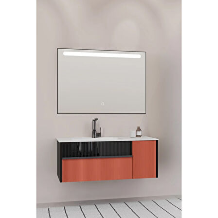 Sable 100 Cm Beyaz Lavabolu Banyo Dolabı - Siyah Kiremit