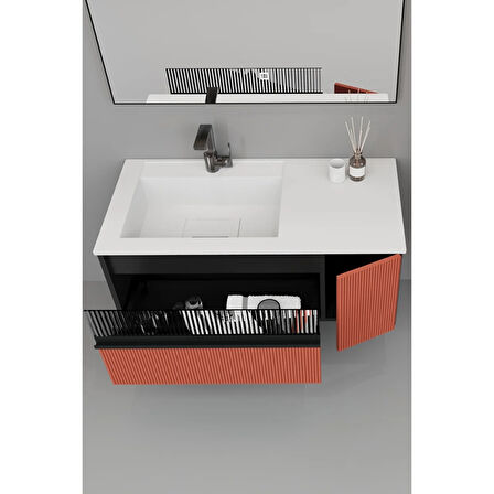 Sable 100 Cm Beyaz Lavabolu Banyo Dolabı - Siyah Kiremit (boy Dolap Dahil)