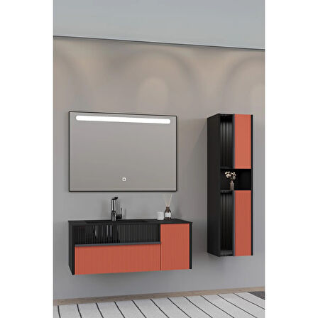 Sable 100 Cm Siyah Lavabolu Banyo Dolabı - Siyah Kiremit (boy Dolap Dahil)
