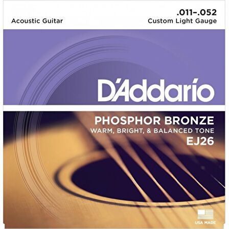 DADDARIO EJ26 AKUSTİK GİTAR TEL SETİ, PHOSPHOR-BRONZE