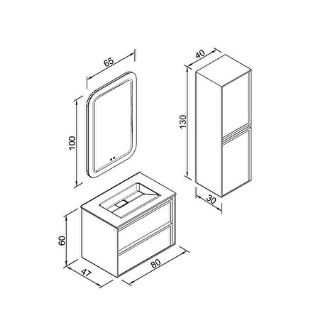 Elisa 80 Cm Banyo Dolabı - Antrasit (boy Dolap Dahil)
