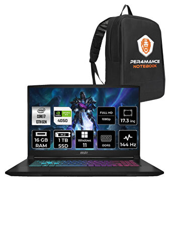MSI Katana 17 i7 13620H 16GB 1TB SSD RTX4050/6GB 17.3" FHD 144HZ W11H B13VEK-1036XTR & PER4 ÇANTA