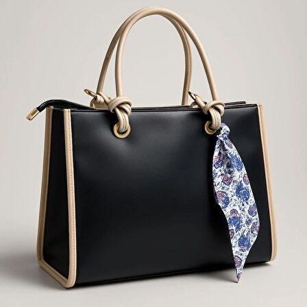 Kadın Fularlı Büyük Boy El ve Omuz Çantası