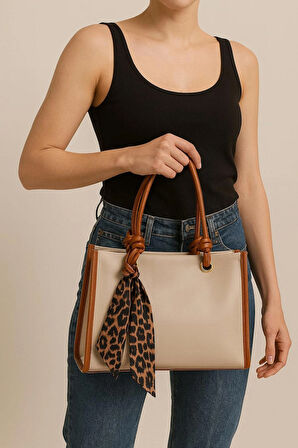 Kadın Fularlı Büyük Boy El ve Omuz Çantası