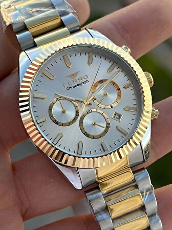 Ferro Çelik Kordon İç Fonksiyonlar Aktif Takvimli 30 Mt Su Geçirmez Erkek Kol Saat EFM31289-D