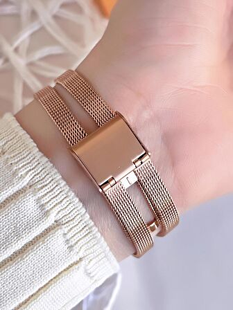 Ferro Hasır Kordonlu Rose Gold Kararmaz Renk Atmaz 3 Atm  Özel Tasarım Kadın Kol Saati BF2996CWT