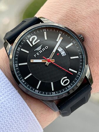 Ferro Takvimli Siyah Renk Slikon Kordon 30 Mt Su Geçirmez Erkek Kol Saat EFM31359-J22