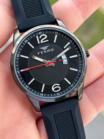 Ferro Takvimli Siyah Renk Slikon Kordon 30 Mt Su Geçirmez Erkek Kol Saat EFM31359-J22