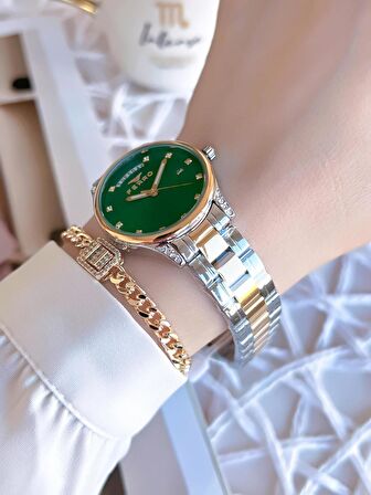 Ferro Takvimli Gold/Gümüş Renk Kararmaz Renk Atmaz 3 Atm  Özel Tasarım Kadın Kol Saati EFL21439D6