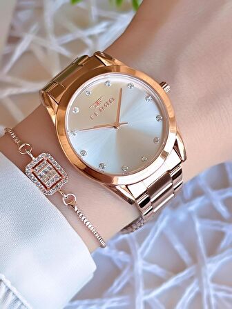 Ferro Rose/Gold Renk Kararmaz Renk Atmaz 3 Atm  Özel Tasarım Kadın Kol Saati EFL21929C