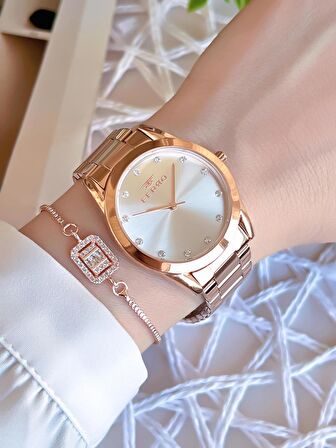 Ferro Rose/Gold Renk Kararmaz Renk Atmaz 3 Atm  Özel Tasarım Kadın Kol Saati EFL21929C